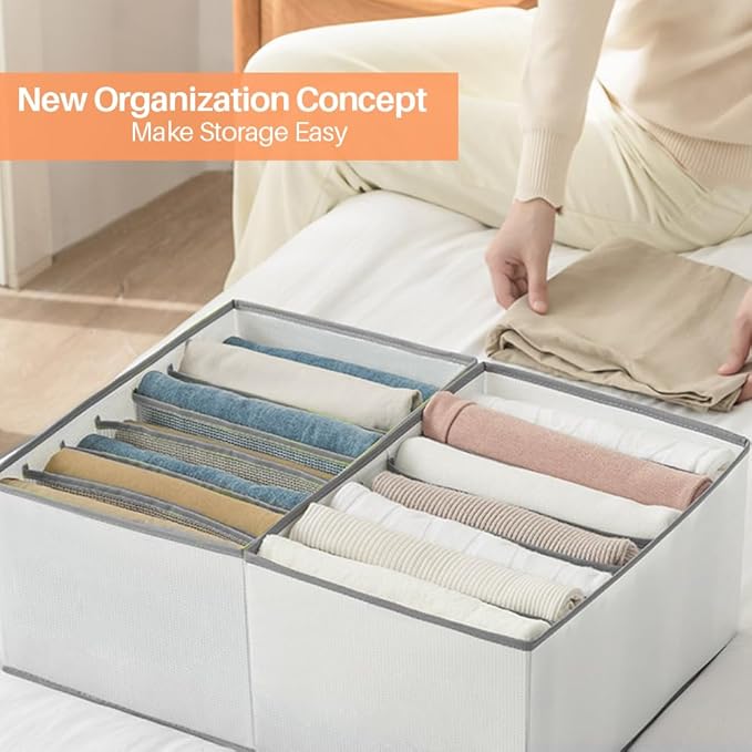 EASEVE 6 Pack Wardrobe Closet Organizer and Storage for Clothes - 7 Grids Foldable Drawer Dividers Organizers for Jeans | Pan