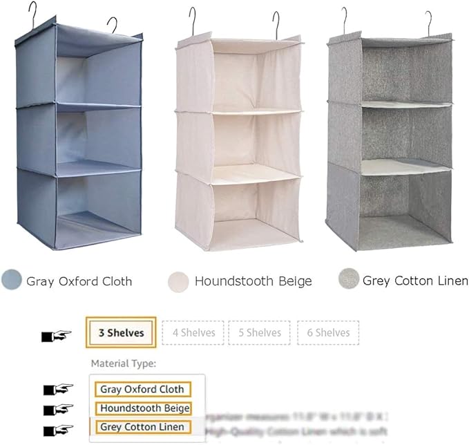 Hanging Closet Organizer, Easy Mount Foldable 3-Shelf Hanging Closet Wardrobe Storage Shelves, Clothes Handbag Shoes Accessor