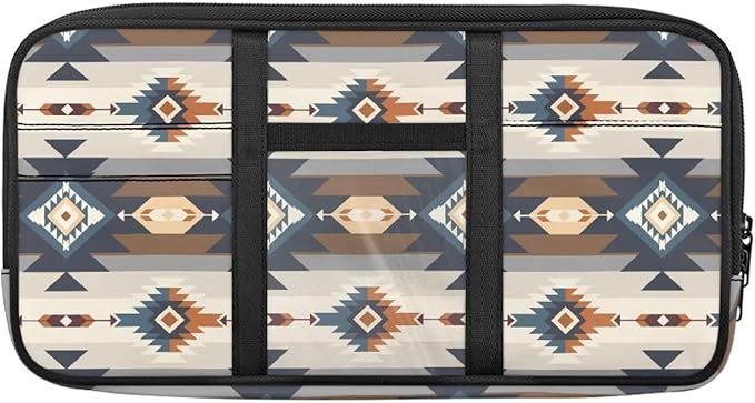 Geometric Zippered Automotive Sun Visor Organizer with Adjustable Straps and Card Holder Sun Visor Multi-Pocket Organizer with Picture Frame Easy Installation Universal Fit for Most Cars Suv