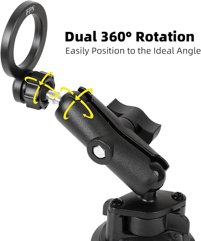 Magnetic Phone Holder Base for RAM Mounts, 1" (25mm) Ball Mount with Medium Aluminum B Size Double Socket Arm, Compatible with Magsafe iPhone 17/16/15/14/13/12 Series