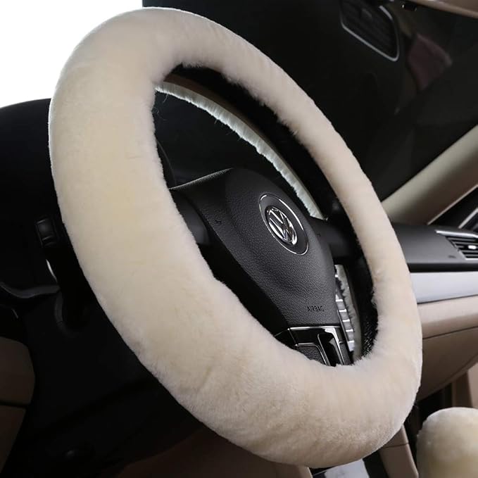 Fuzzy Sheepskin Steering Wheel Cover for Women | Warm & Fluffy Universal Auto Girly Accessories | Soft Lamb Fur for Cold Wint