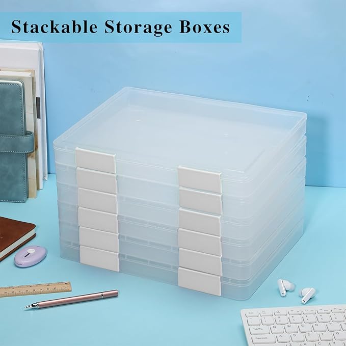 PerKoop 6 Pcs Clear Paper Storage Box A4 Plastic File Box Document Paper Organizer Storage Board Game Project Cases Container