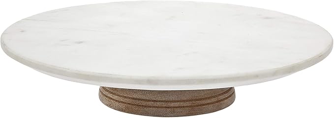 Godinger Revolving Cake Stand Plate for Decorating and Serving, Lazy Susan Wood Marble Rotating Platter