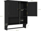 Smuxee Black Bathroom Cabinet Wall Mounted with Towels Bar, Medicine Cabinet with 2 Door Adjustable Shelves, Over Toilet Cabi