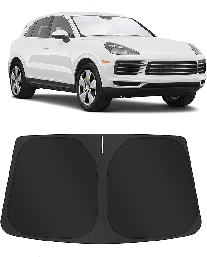 TINGLU Sun Shade for Porsche Cayenne 2019-2024 2025 Accessories Windshield Sun Shade Window Shade UV Rays Protection Sun Visor Cover with Steering Wheel Sunshade Storage Bag