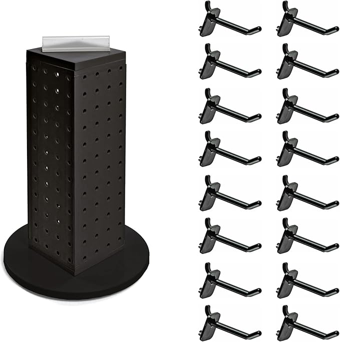 Azar Displays, 700220-BLK-2B16, Revolving Pegboard Kit, Counter Display with Locking Hooks, Jewelry Organizer for Trade Shows