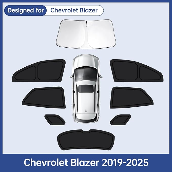 8PCS Car Window Shades for Chevrolet Blazer 2019-2025, Window Covers for Blazer Windshield Side Rear Windows, Full Set Privacy Protection Car Sunshade with UV Blocking for Camping Napping