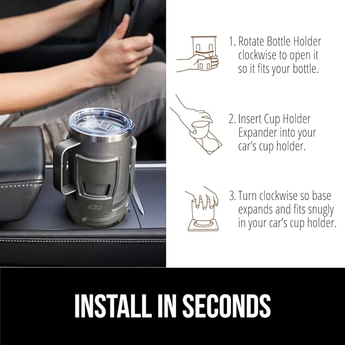 GORILLA GRIP Patent Pending Adjustable Car Cup Holder Expander, Keeps Water Bottle Secure, Expands to Fit 18 to 48 oz Large B