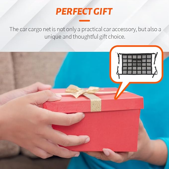 Car Ceiling Cargo Net Pocket, Car Mesh Organizer, 31.5"*21.6" Double-Layer Interior Roof Cargo Net, Universal Auto Accessory Adjustable Buckle Roof Storage for Truck SUV Travel Long Road Trip