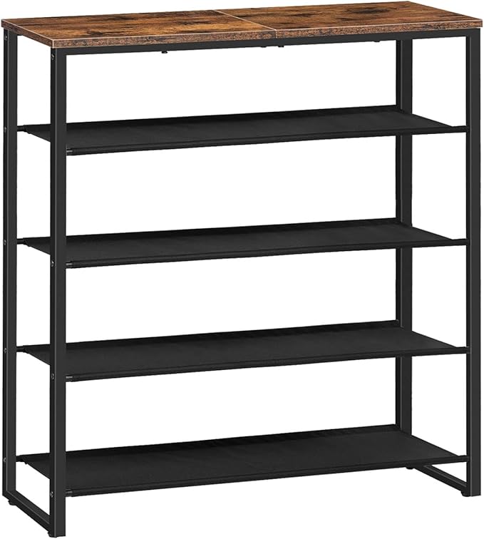 HOOBRO Shoe Rack, 5 Tier Shoe Storage Organizer with 4 Oxford Fabric Shelves and Top Panel, Holds 16-20 Pairs of Shoes, for E