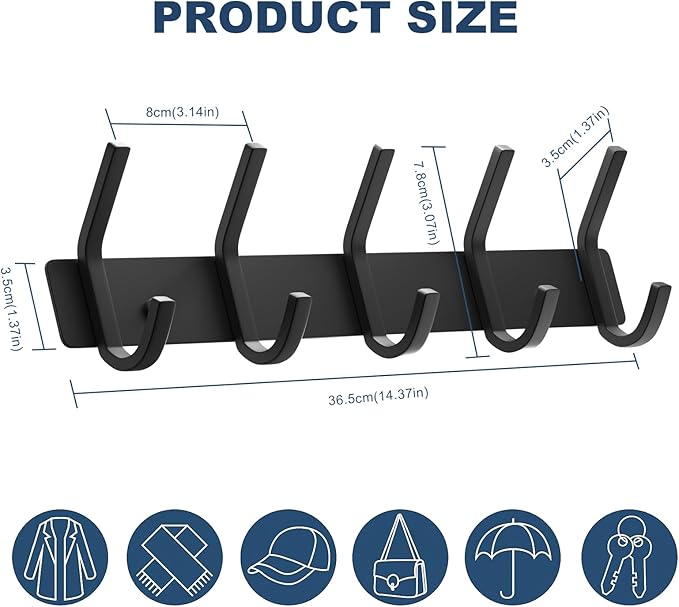 VAEHOLD Wall Hooks, Heavy Duty Aluminum Towel Hooks for Hanging Coat, Hat, Key, Clothes, Closet Hook Wall Mount for Kitchen, 