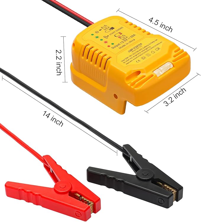 12V Jump Starter Compatible with DeWalt 20V/60V Batteries, 11AWG 1.2FT Automotive Booster Cable for 12V Car Starting (Battery Not Included, Not Made by DeWalt)