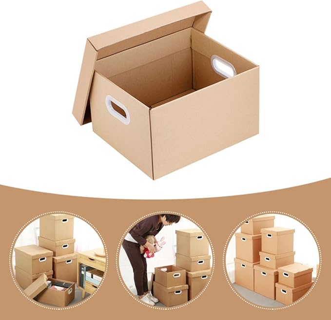 NOLITOY Document File Storage Box with Lid 30l, Kraft Paper Office Document Organizer, Portable File Case for Home and Office