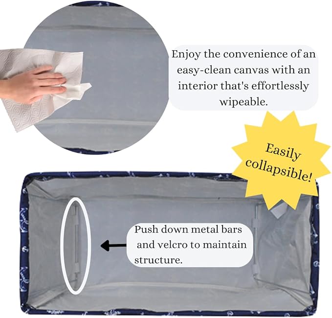 NGIL Extra Large Utility Tote Reusable Grocery Bag Oversized Collapsible for Groceries, Storage, Picnic, Beach (Vintage Anchor-Navy)