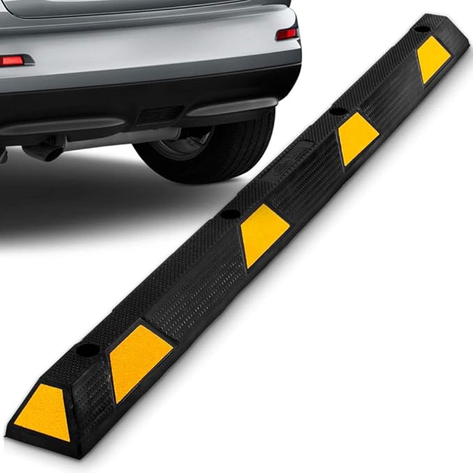 Curb Parking Garage Floor Stopper - 72 Inch Extra Wide Heavy Duty Rubber Parking Lot Stopper, for Vehicles Truck Driveway, Protect Pumpers From Cars Vans Trucks - Pyle PCRSTP14,Black