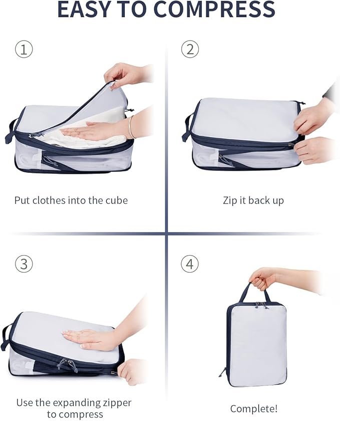 ECOHUB 6 Set Compression Packing Cubes, Lightweight Cruise Ship Vacation Travel Essentials, Durable Travel Accessories for Su