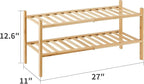 2-Tier Bamboo Shoe Rack for Entryway, Stackable | Heavy Duty | Multi-Function, Free Standing Shoe Racks for Bedroom Hallway C