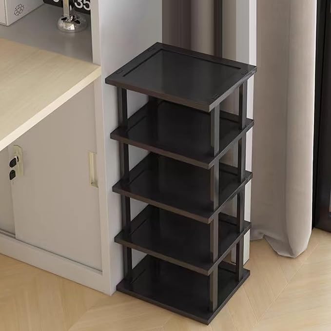 Vertical Shoe Rack - Tall Narrow Shoe Rack Organizer for Small Spaces,5 Tier Bamboo Shoen Shelf for Entryway,Closet,Corner,Do