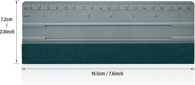 FOSHIO 8 Inch Felt Squeegee for Vinyl wtih Ruler 20CM 4 Round Corners Universal Card, Window Tint Film Installing Hard Silver PP Car Vinyl Wrap Scraper Tool
