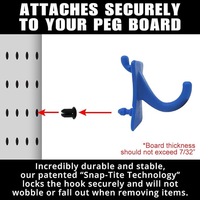 PegPro® J Hooks Kit for Standard “Wood Fiber” pegboard – Durable Plastic Pegboard Hooks - for Garage, Kitchen, Craft Room, an