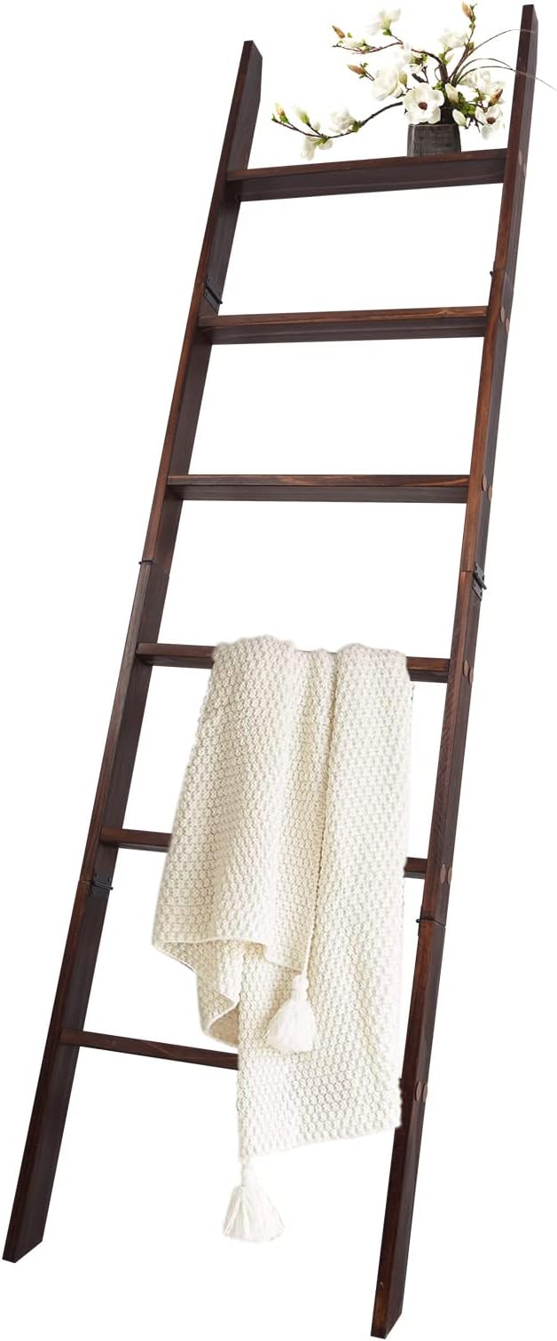 Blanket Ladder, 6-Tier Wooden Quilt Stand, Decorative Ladder Shelf, Leaning Shelf, Wall Leaning Blanket Ladder Towel Storage 