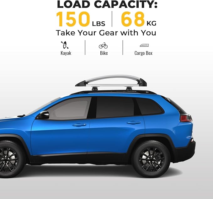 BougeRV Anti-Rust Aluminum Roof Basket 47''x40''x8'' Lightweight Universal Rooftop Cargo Carrier Roof Rack Cargo Basket with Wind Fairing, Roof Rack for SUV Pick Up Truck,150LBS Load Capacity, Silver