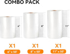 [2024 New] 6" x 50', 8" x 50' and 11" x 50' 3 Pack Rolls, Vacuum Sealer Rolls Bags for Food, Great for Food Storage, Sous Vid