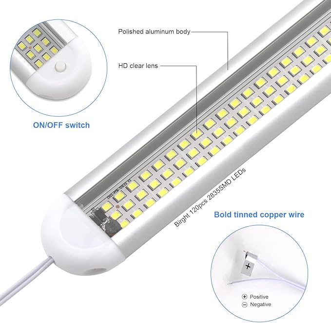 12V LED Interior Light Bar | 120LEDs 1800LM 8W DC 12 Volt led Strip Lights with ON/Off Switch RV Led Lights Interior for Camper Truck Van Boat Trailer Cargo Lights Fixture Motorhome (4Pack)