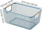 AJIODA Metal Mesh Steel Basket, Medium Wire Storage Organizer Basket Multi-function Hanging Kitchen Basket with Wood Handle f