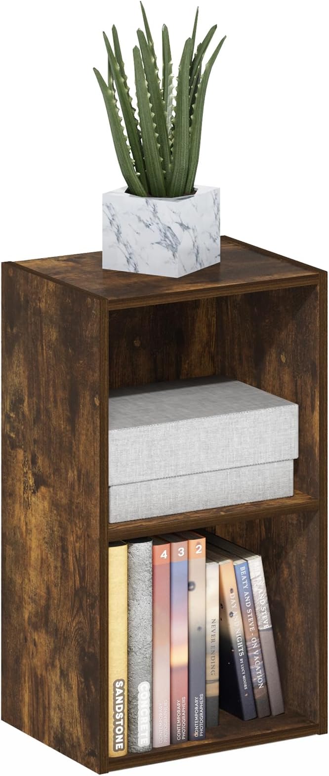 Furinno PASIR Book Shelf, 2-Tier Modern Bookshelf, Open Shelves Bookcase 9 x 12 x 21, Easy Assembly, for Living Room, Bedroom