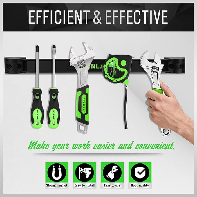 SWANLAKE GARDEN TOOLS 4-Piece 12" Magnetic Tool Holder Storage Organizer, Wall Mount Rack Garage Organization, Magnetic Strip