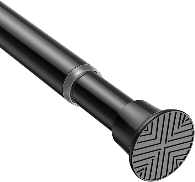 AIZESI Black Adjustable Tension Curtain Rod, 31-63 Inch Spring No Drill Stainless Steel Shower Rods for Bathroom，Closet ，Wind