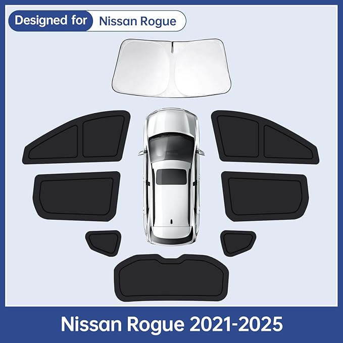 8PCS Car Window Shades for Nissan Rogue 2021-2025, Window Covers for Rogue Windshield Side Rear Windows, Full Set Privacy Protection Car Sunshade with UV Blocking for Camping Napping