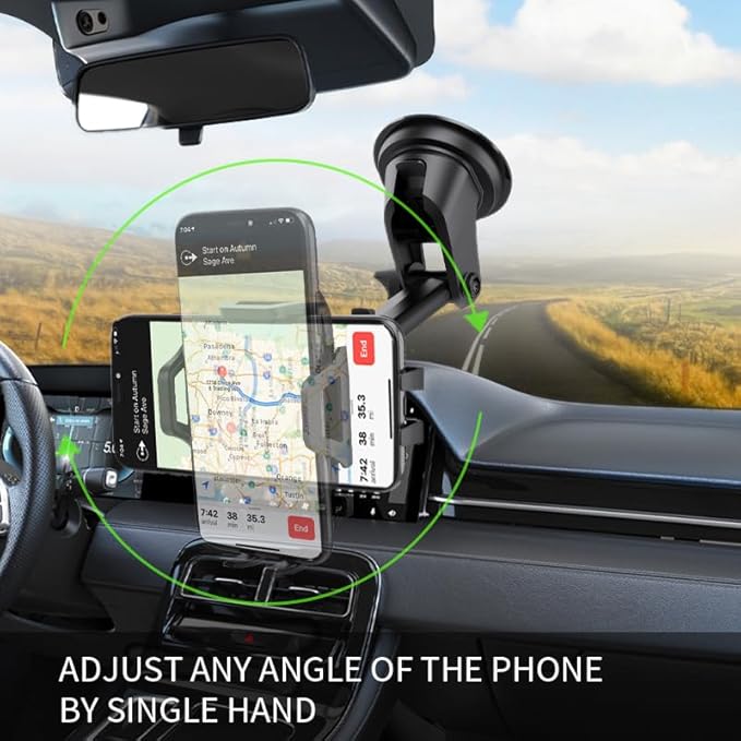 Esoulk One Touch Car Phone Mount - Dashboard & Windshield Cell Phone Holder, Strong Suction Cup Auto Stand with Adjustable Telescopic Arm, 360° Rotation for iPhone, Samsung & All Smartphones