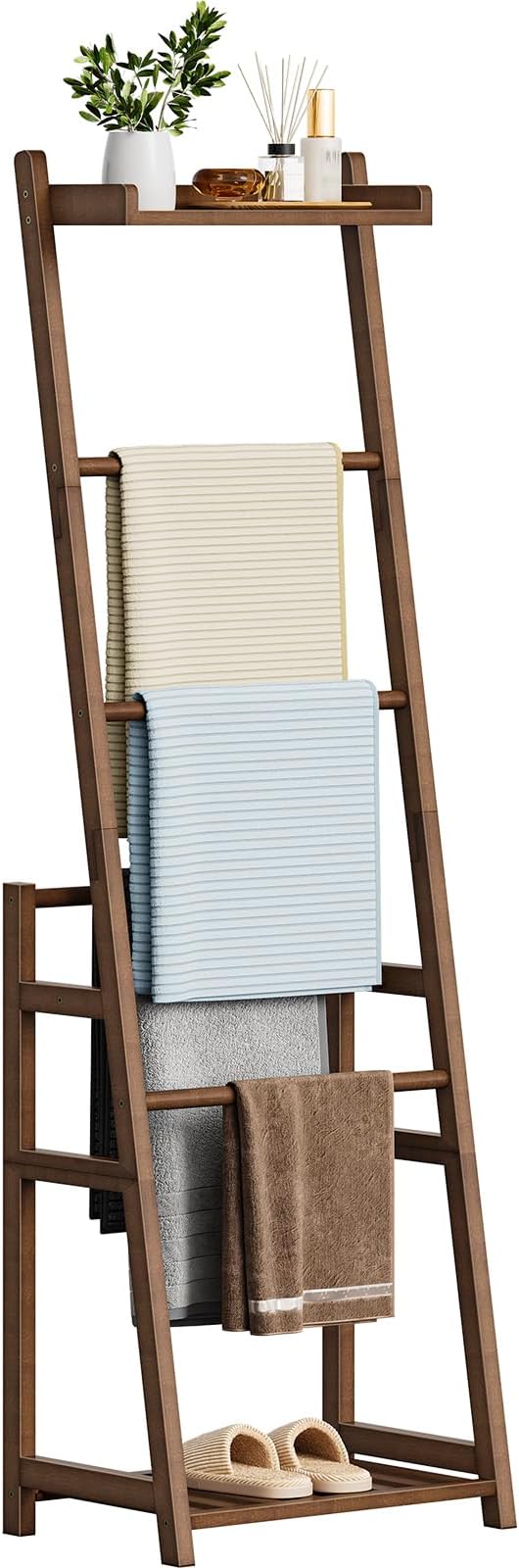 HOOBRO Blanket Ladder, 3-Tier Towel Rack, Bamboo Blanket Rack, Blanket Stand, Blanket Ladders for Bedroom, Quilt Ladder for L