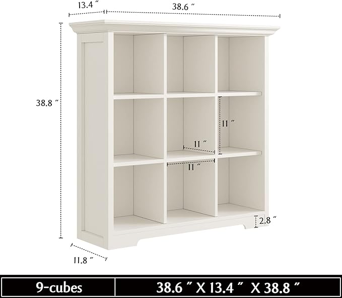 OSCHF Wooden Cube Shelf Bookcase - Modern 3 Tiers Floorstanding Open Bookshelf with Base for Home and Office, 9 Cubes Storage
