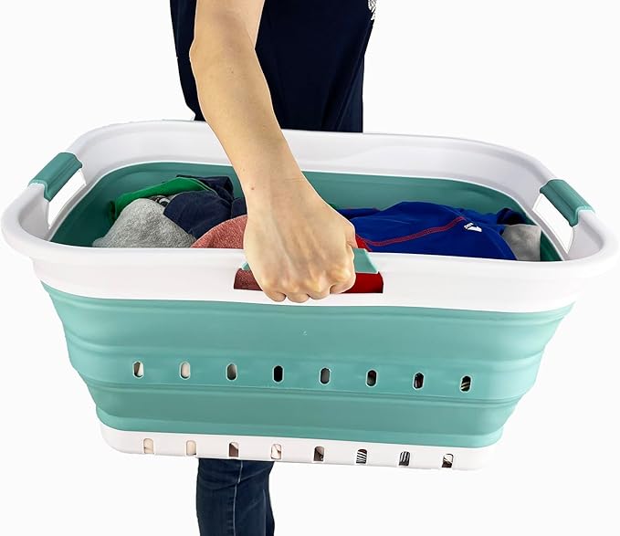 SAMMART 42L (11 gallon) Collapsible Plastic Laundry Basket - Foldable Pop Up Storage Container/Organizer - Space Saving Hampe