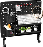 PEGZONE Clamp-on Desk Pegboard, Desk Organizer for Office Gaming Home, Magnetic Metal Peg Board with 15 Accessories, Privacy 