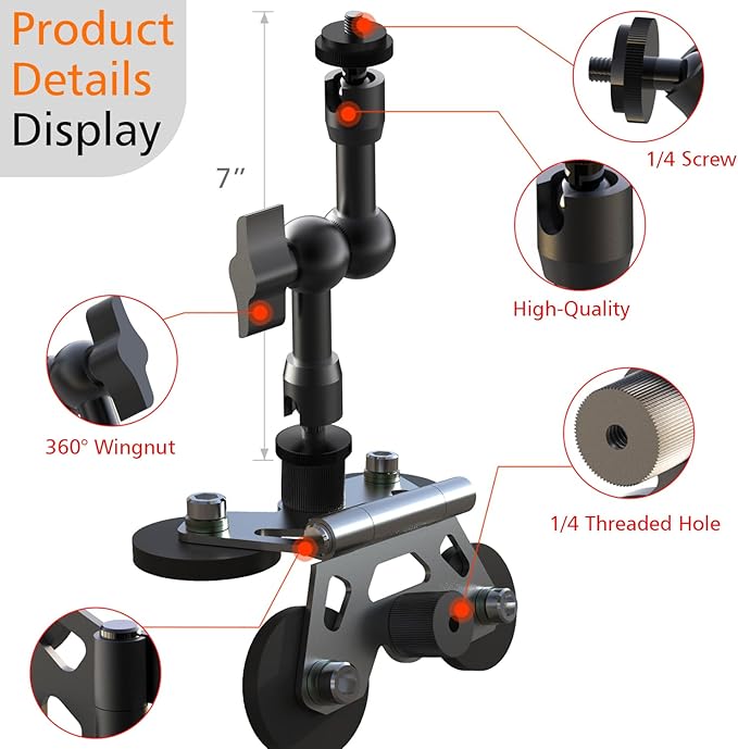 Magnetic Phone Fence Mount for iPhone, PostMount for Mevo Start, GoPro with Two 1/4" Mount Points Flexible Hinge Camera Magnet Holder for Recording Baseball,Softball and Tennis Game
