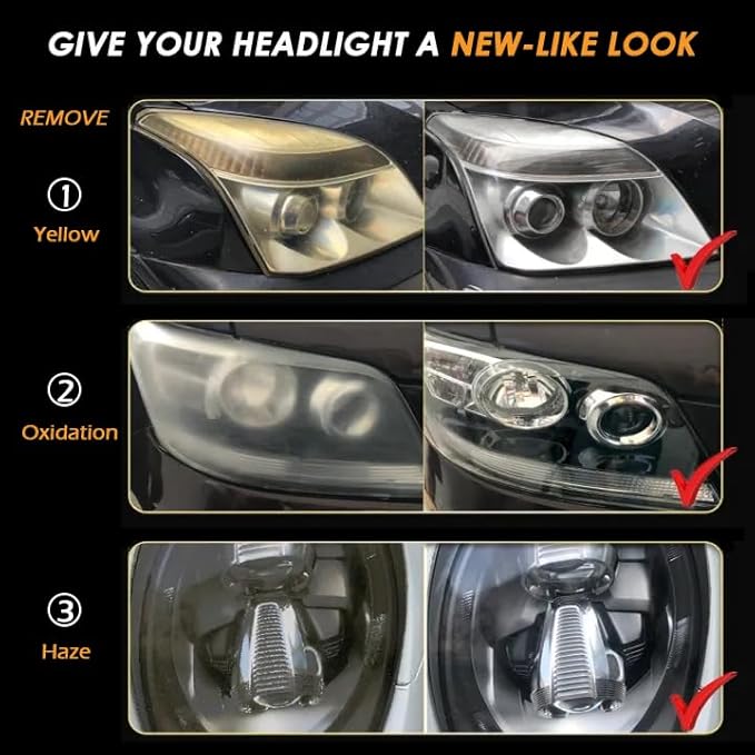 Car Headlight Restoration Kit, 2-Step Headlight Cleaner with Oxidation Removal & Ceramic Coating Wipes, Removes Oxide & Yellowing Restore Clarity, Headlight Polish Restorer Kit (2 Set)