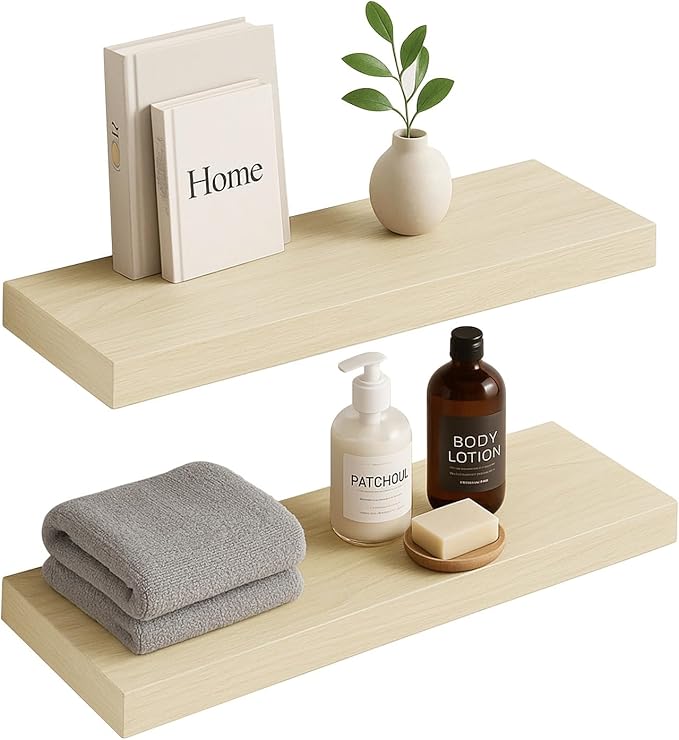 INHABIT UNION White Oak Floating Shelves for Wall, 24 in Wall Mounted Shelves Perfect for Bedroom, Bathroom, Living Room and 