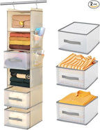 6-Tier Hanging Closet Organizer with 3Drawers and Side Pockets-Multi-FunctionalStorage for Shoes, Belts, Purses, and Clothing