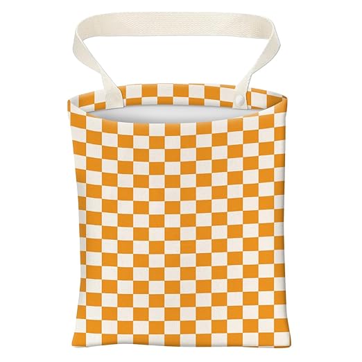 Car Trash Can, Cute Car Trash Bag, Hanging Car Organizer and Storage Bag, Trash Bin for Car Accessories, Vehicle, Travelling, Camping Cute Orange Checkerboard