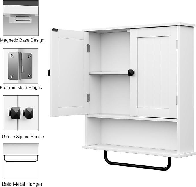 RRX Bathroom Cabinet Wall Mounted Medicine Cabinets with Towels Bar, Over The Toilet Storage Cabinet with 2 Doors and Adjusta