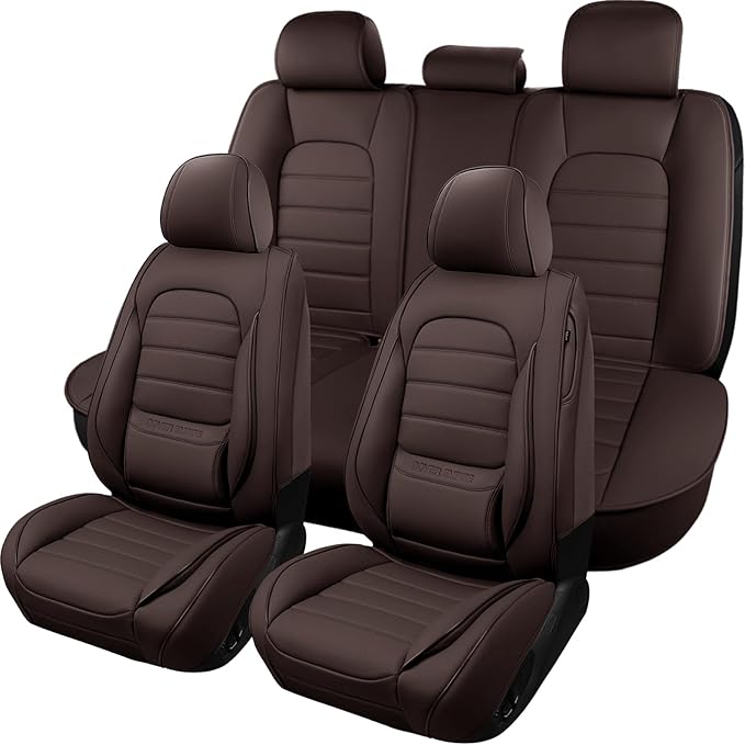 Brown Car Seat Covers Full Set, Universal Faux Leather Seat Covers for Cars 5 Seats, Waterproof Leather Car Seat Covers, Comf