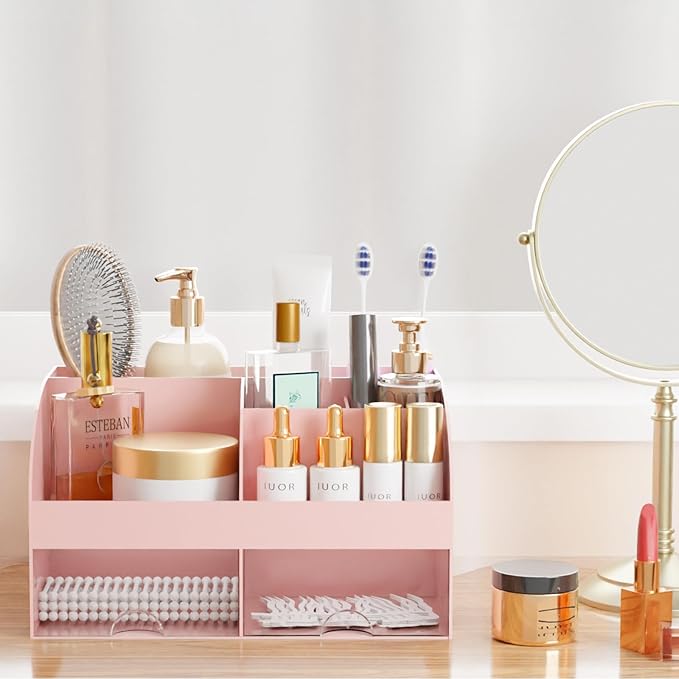 Makeup Organizer with Drawers, Cosmetic Storage for Dresser Vanity and Bathroom Countertop, Beauty Holder for Lipstick Brush,