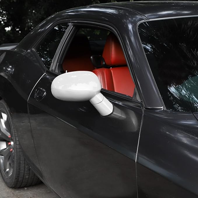 Voodonala for Challenger Rearview Mirror Cover Decoration Trim for 2009-2022 Dodge Challenger, ASB White, 10pcs