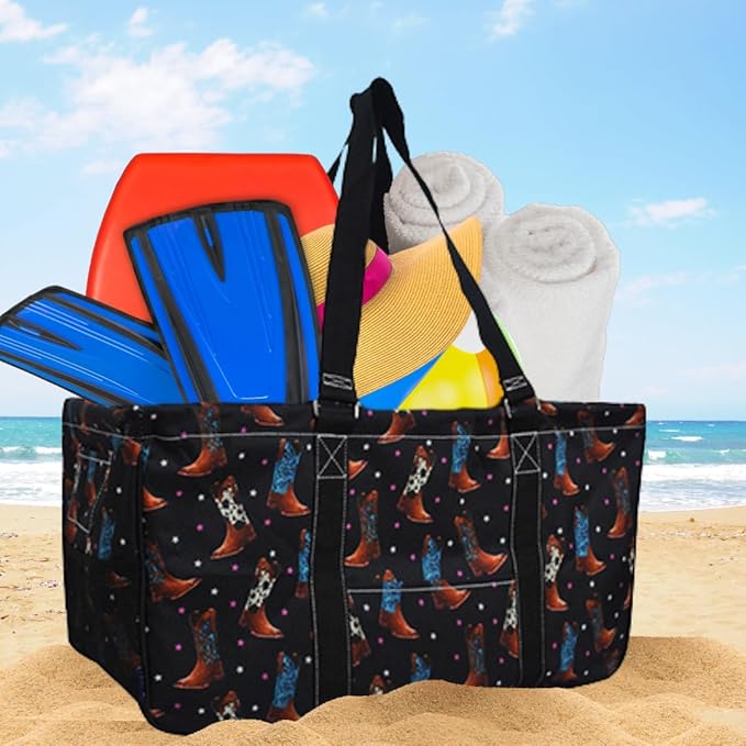 NGIL Extra Large Utility Tote Reusable Grocery Bag Oversized Collapsible for Groceries, Storage, Picnic, Beach (Starry Cowgirl- Black)