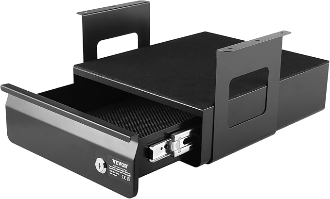 VEVOR Under Desk Lockable Slide Out Drawer, 13 inch Under Desk Pull-out Drawer for Sit Stand Workstation, Secure Under Counte