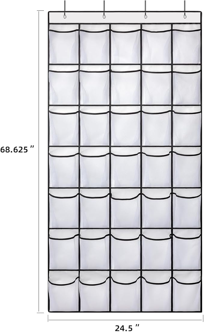 SAVERHO 35 Pockets Over the Door Shoe Organizer, Hanging Shoe Organizer for Door with 35 Mesh Pockets Large Capacity Shoe Han